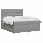 vidaXL Posteľ boxspring s matracom Svetlosivá 200 x 200 cm Látka – Obrázok 2