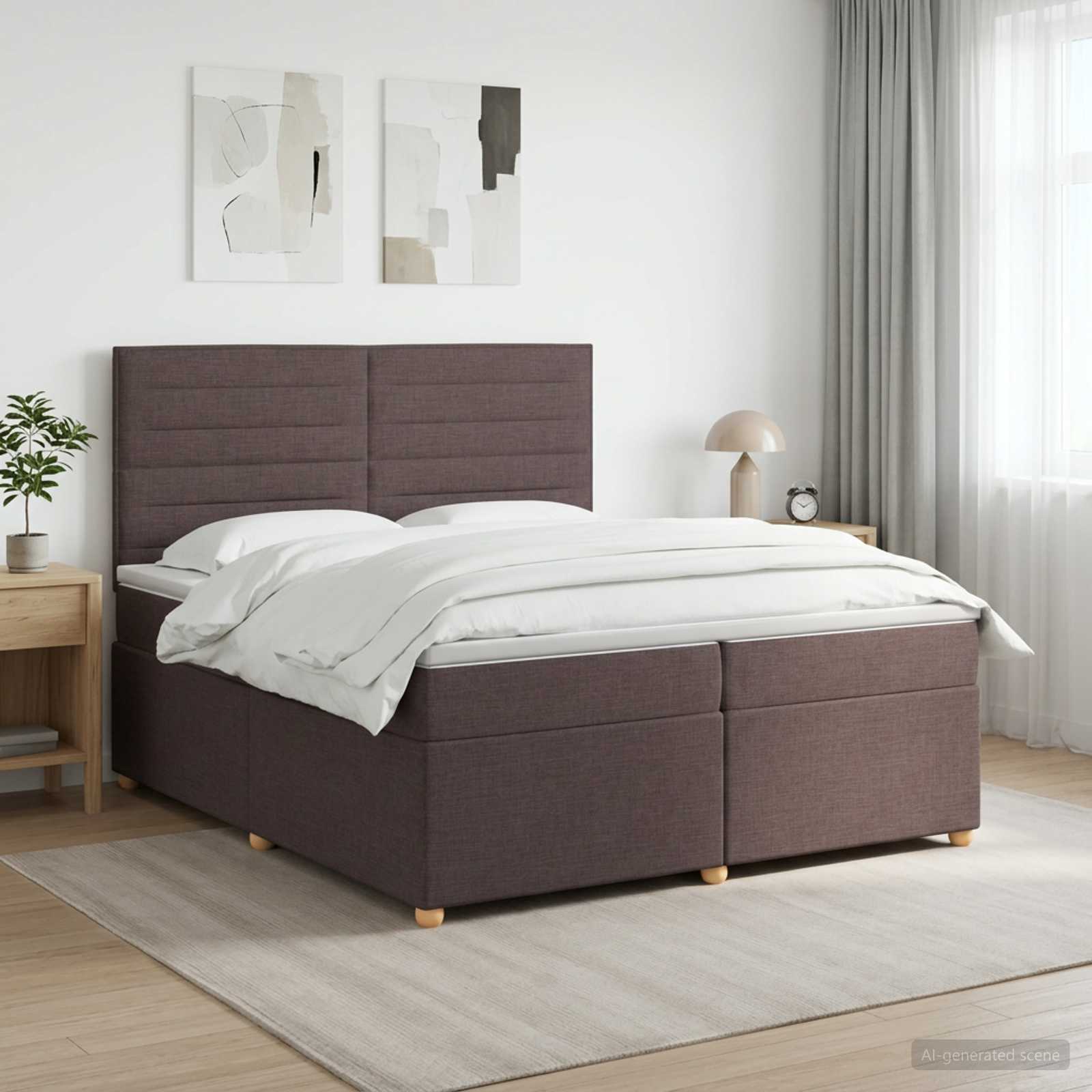 3453959_1.jpg vidaXL Posteľ boxspring s matracom Tmavohnedá 200 x 200 cm Látka – Obrázok 1