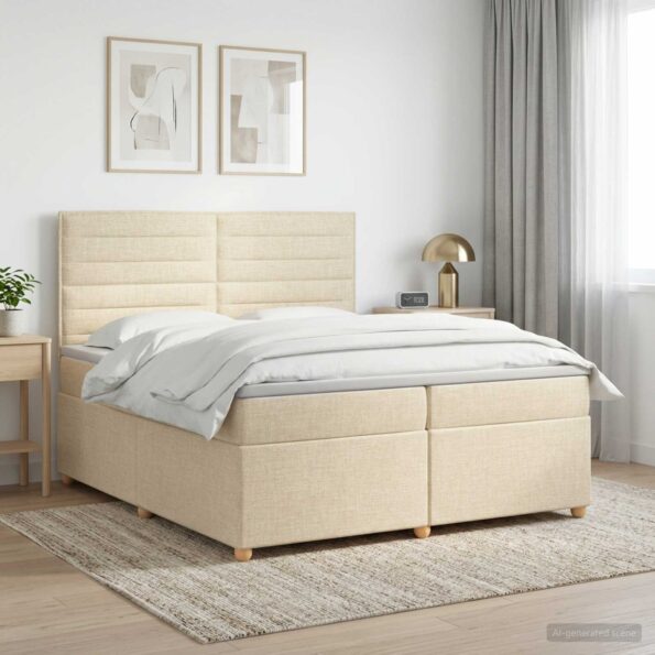 vidaXL Posteľ boxspring s matracom Krémová 200 x 200 cm Látka – Obrázok 11