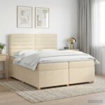 vidaXL Posteľ boxspring s matracom Krémová 200 x 200 cm Látka