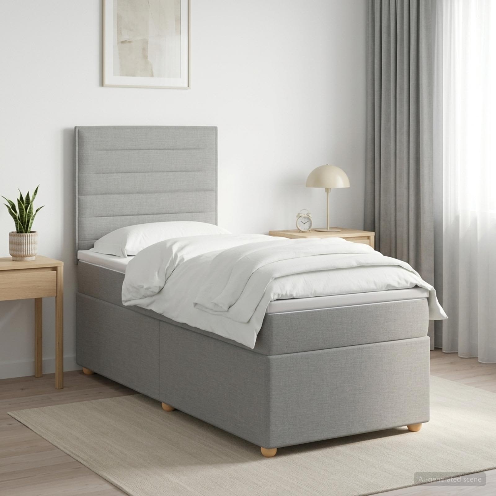 3453977_1.jpg vidaXL Posteľ boxspring s matracom Svetlosivá Jednoduchý Látka – Obrázok 1