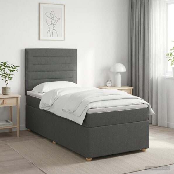 vidaXL Posteľ boxspring s matracom Tmavosivá Jednoduchý Látka – Obrázok 11