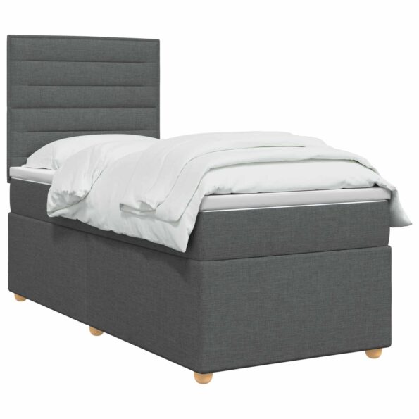 vidaXL Posteľ boxspring s matracom Tmavosivá Jednoduchý Látka – Obrázok 2