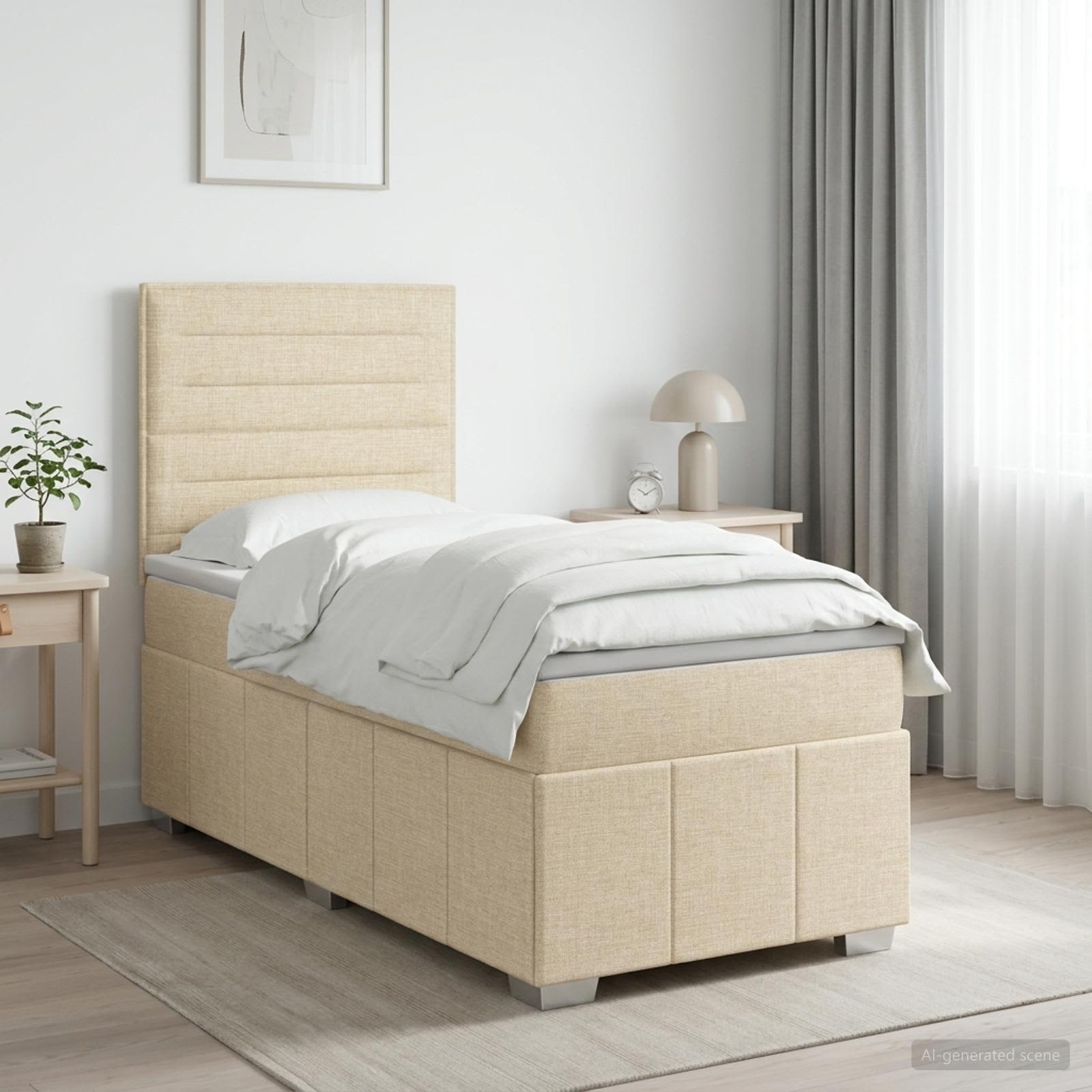 3454069_1.jpg vidaXL Posteľ boxspring s matracom Krémová 100 x 200 cm Látka – Obrázok 1