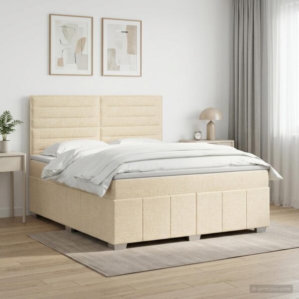 vidaXL Posteľ boxspring s matracom Krémová 140 x 200 cm Látka – Obrázok 11