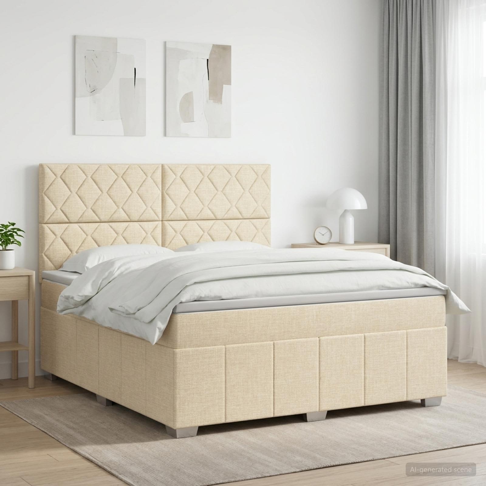 3454188_1.jpg vidaXL Posteľ boxspring s matracom Krémová 160 x 200 cm Látka – Obrázok 1