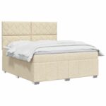 vidaXL Posteľ boxspring s matracom Krémová 160 x 200 cm Látka – Obrázok 3
