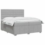 vidaXL Posteľ boxspring s matracom Svetlosivá 200 x 200 cm Látka – Obrázok 2