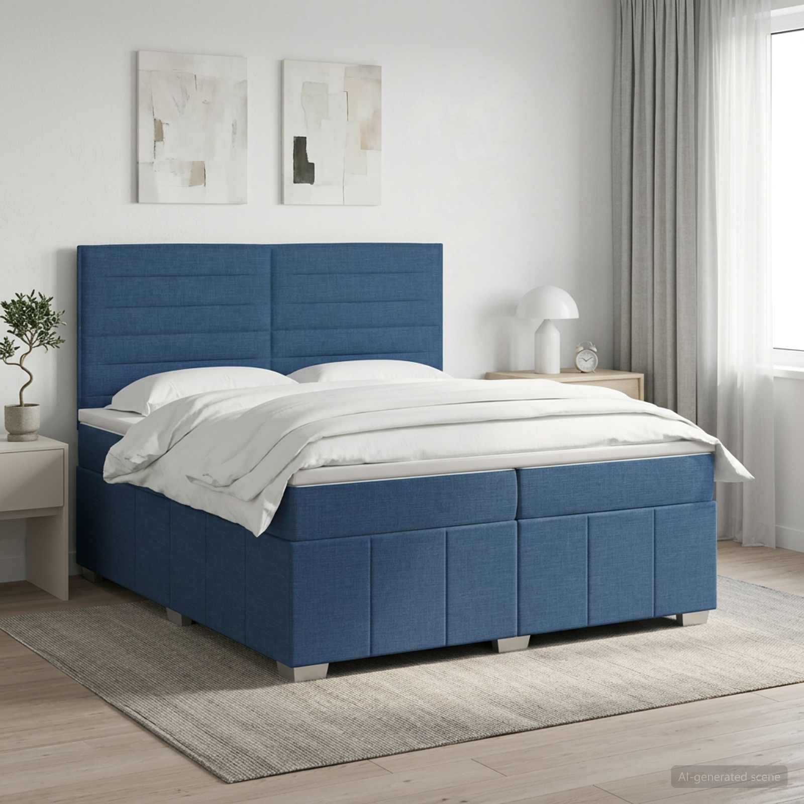 3454217_1.jpg vidaXL Posteľ boxspring s matracom Modrá 200 x 200 cm Látka – Obrázok 1