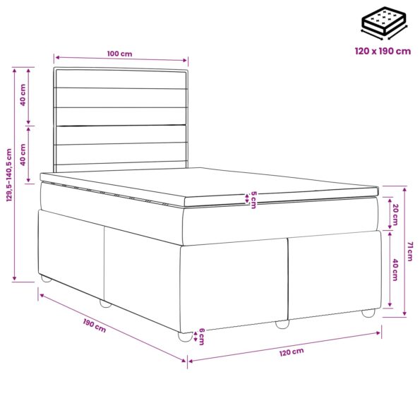 vidaXL Posteľ boxspring s matracom Čierna 120 x 190 cm Látka – Obrázok 10