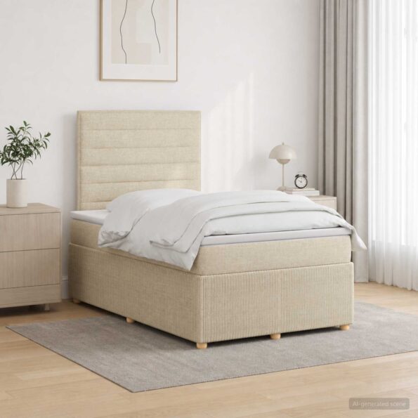 vidaXL Posteľ boxspring s matracom Krémová 120 x 200 cm Látka – Obrázok 11