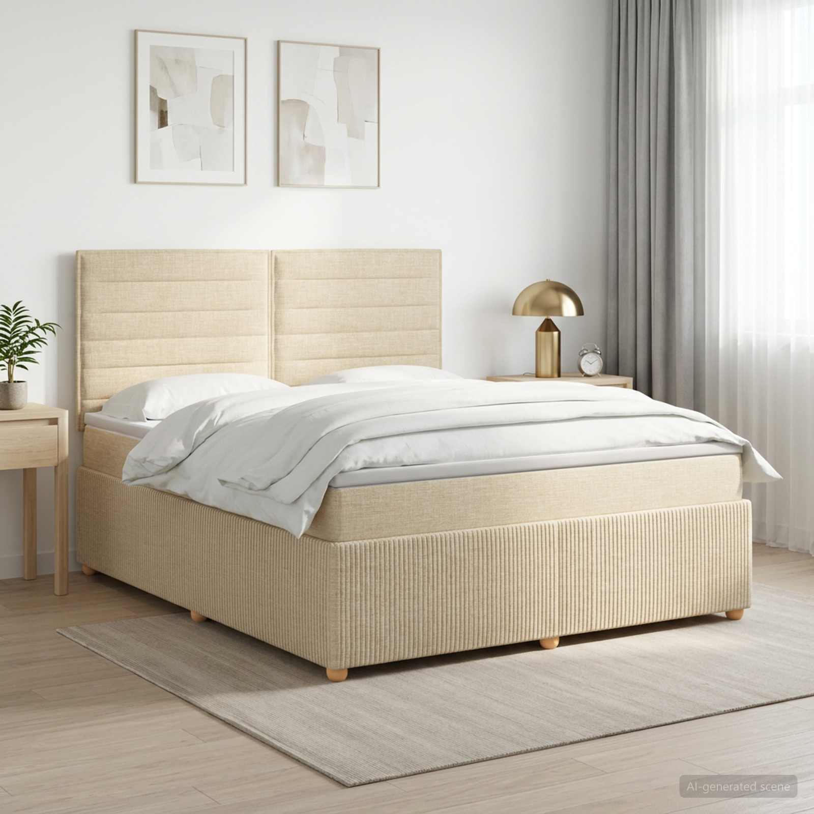 3454387_1.jpg vidaXL Posteľ boxspring s matracom Krémová 140 x 190 cm Látka – Obrázok 1