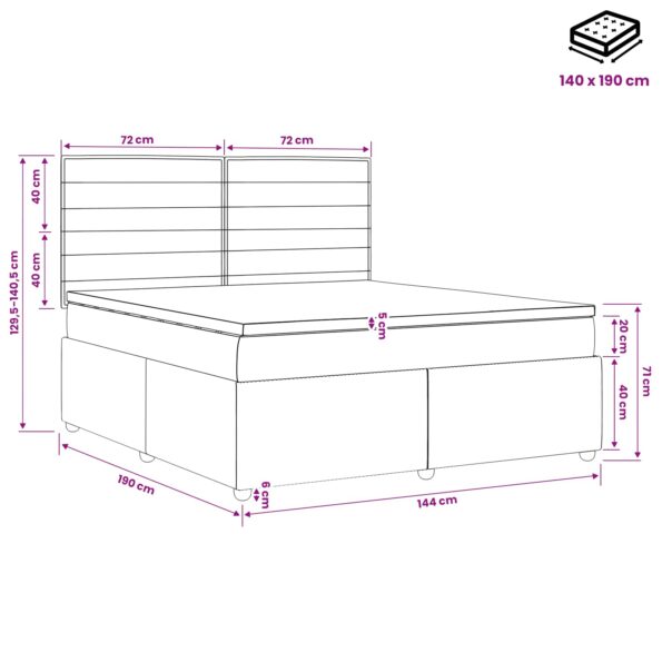 vidaXL Posteľ boxspring s matracom Modrá 140 x 190 cm Látka – Obrázok 10