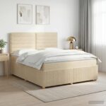 vidaXL Posteľ boxspring s matracom Krémová 160 x 200 cm Látka