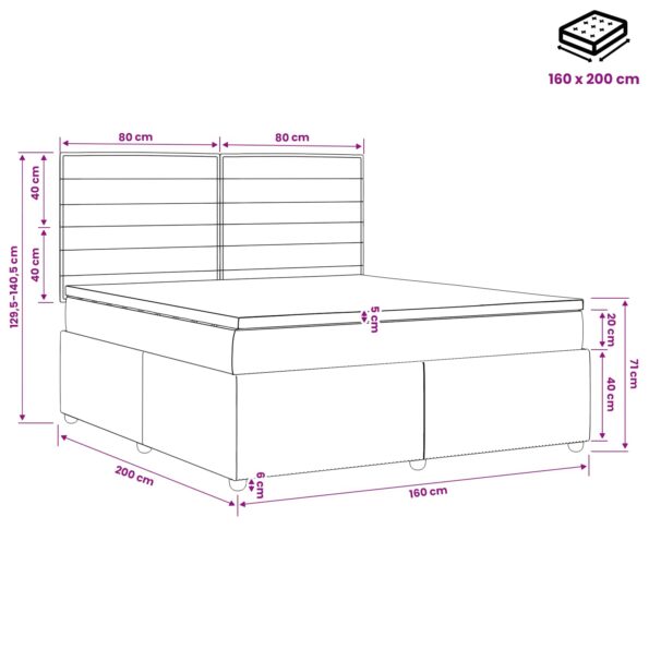 vidaXL Posteľ boxspring s matracom Krémová 160 x 200 cm Látka – Obrázok 11