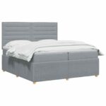 vidaXL Posteľ boxspring s matracom Svetlosivá 200 x 200 cm Látka – Obrázok 2