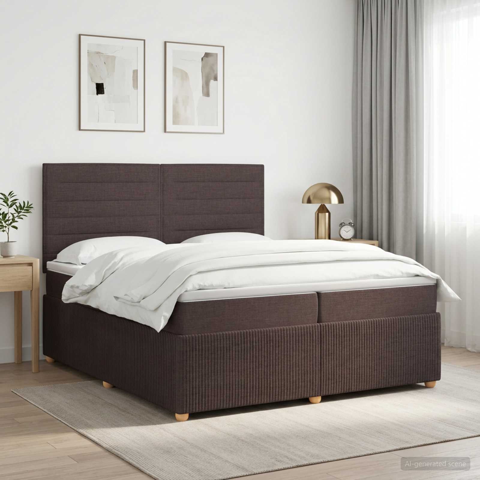 3454469_1.jpg vidaXL Posteľ boxspring s matracom Tmavohnedá 200 x 200 cm Látka – Obrázok 1
