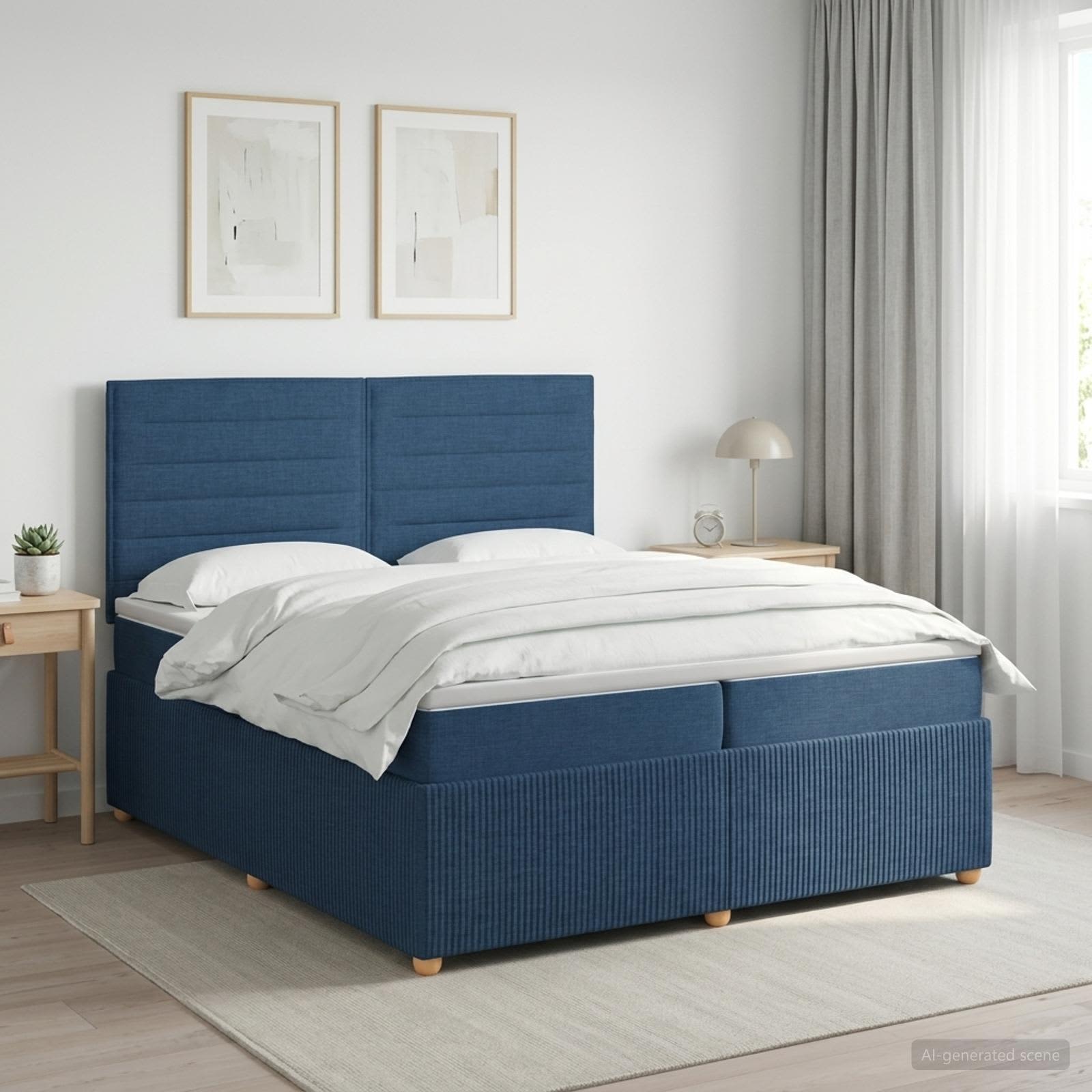 3454472_1.jpg vidaXL Posteľ boxspring s matracom Modrá 200 x 200 cm Látka – Obrázok 1