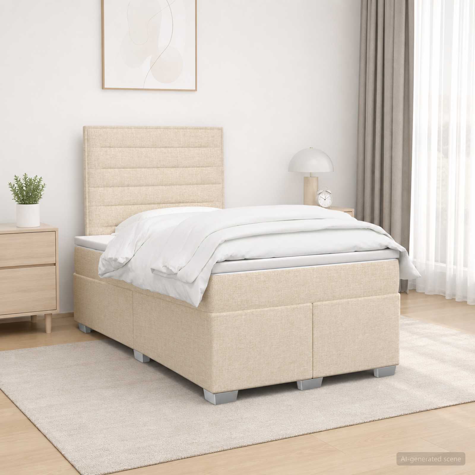 3454843_1.jpg vidaXL Posteľ boxspring s matracom Krémová 120 x 200 cm Látka – Obrázok 1