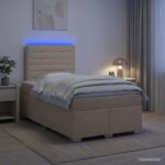 vidaXL Posteľ boxspring s matracom Krémová 120 x 200 cm Látka – Obrázok 4