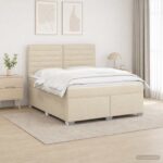 vidaXL Posteľ boxspring s matracom Krémová 140 x 200 cm Látka