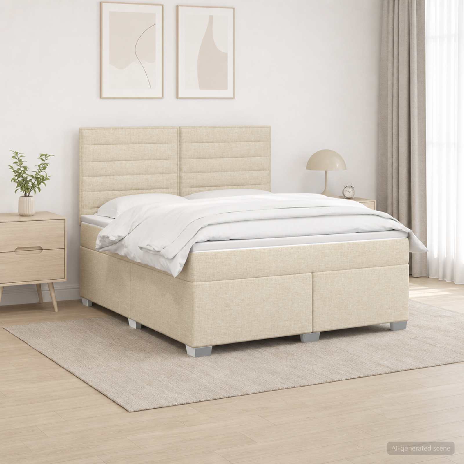 3454885_1.jpg vidaXL Posteľ boxspring s matracom Krémová 140 x 200 cm Látka – Obrázok 1