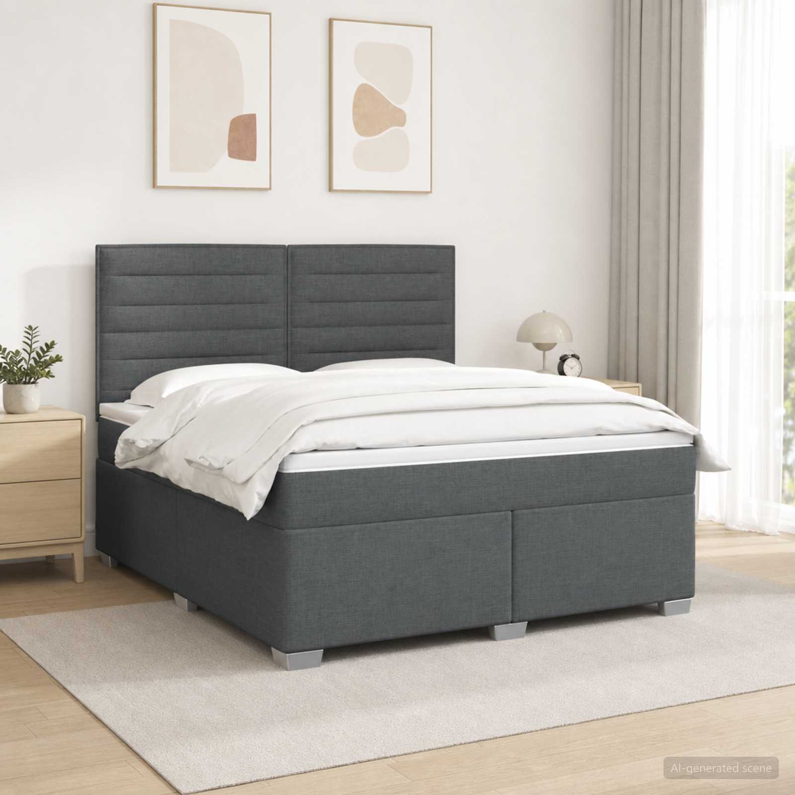 3454923_1.jpg vidaXL Posteľ boxspring s matracom Tmavosivá 180 x 200 cm Látka – Obrázok 1