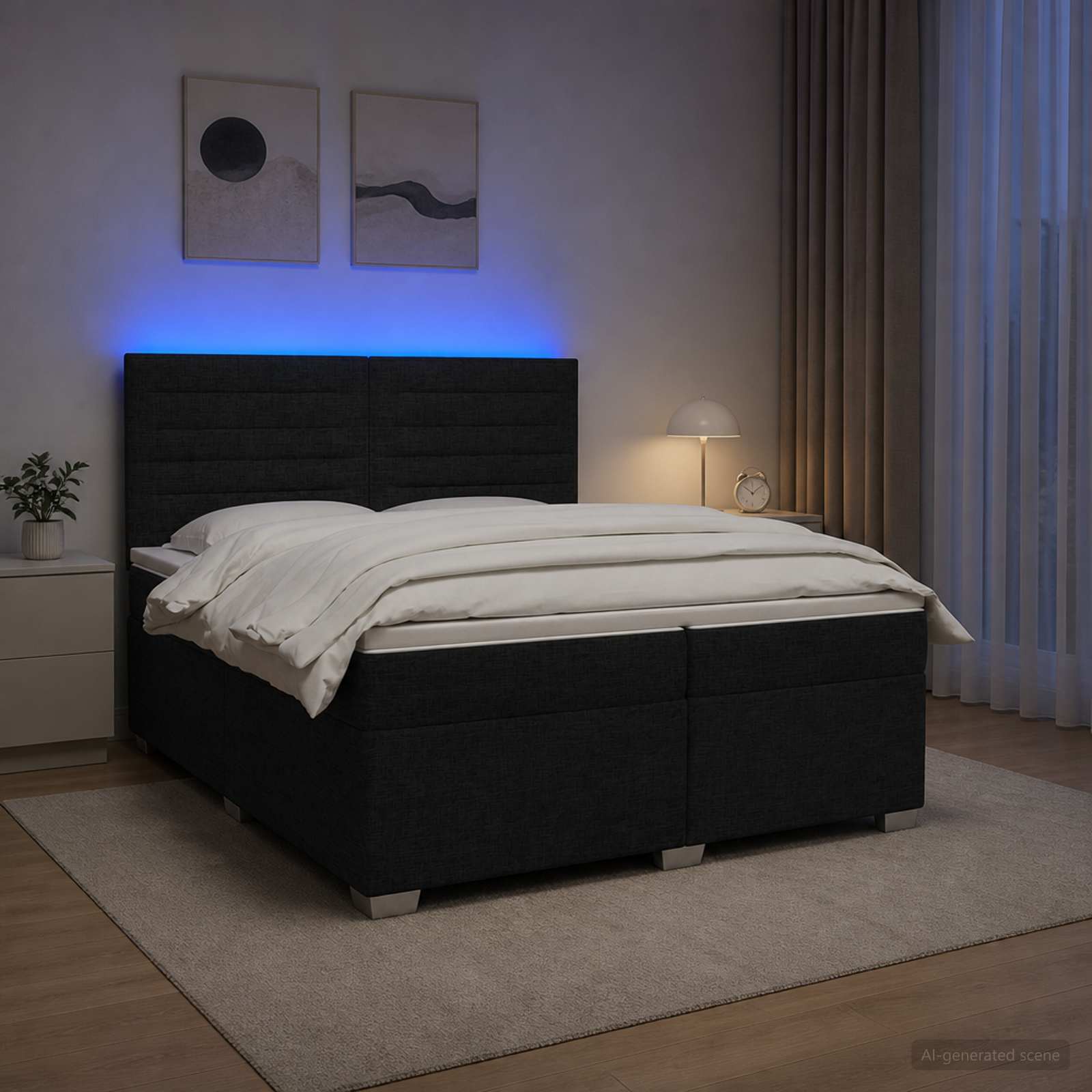 3454945_1.jpg vidaXL Posteľ boxspring s matracom Čierna 200 x 200 cm Látka – Obrázok 1