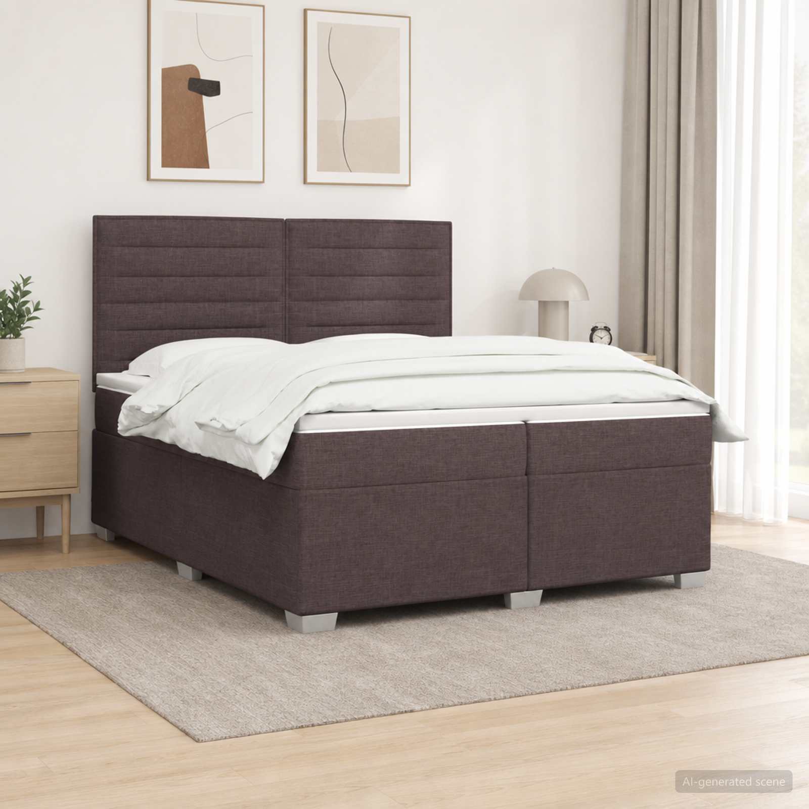 3454946_1.jpg vidaXL Posteľ boxspring s matracom Tmavohnedá 200 x 200 cm Látka – Obrázok 1