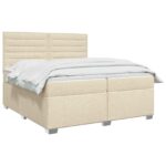 vidaXL Posteľ boxspring s matracom Krémová 200 x 200 cm Látka – Obrázok 2