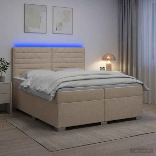vidaXL Posteľ boxspring s matracom Krémová 200 x 200 cm Látka – Obrázok 4