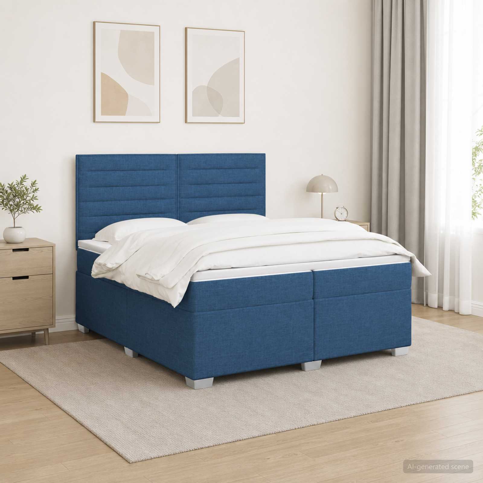 3454949_1.jpg vidaXL Posteľ boxspring s matracom Modrá 200 x 200 cm Látka – Obrázok 1