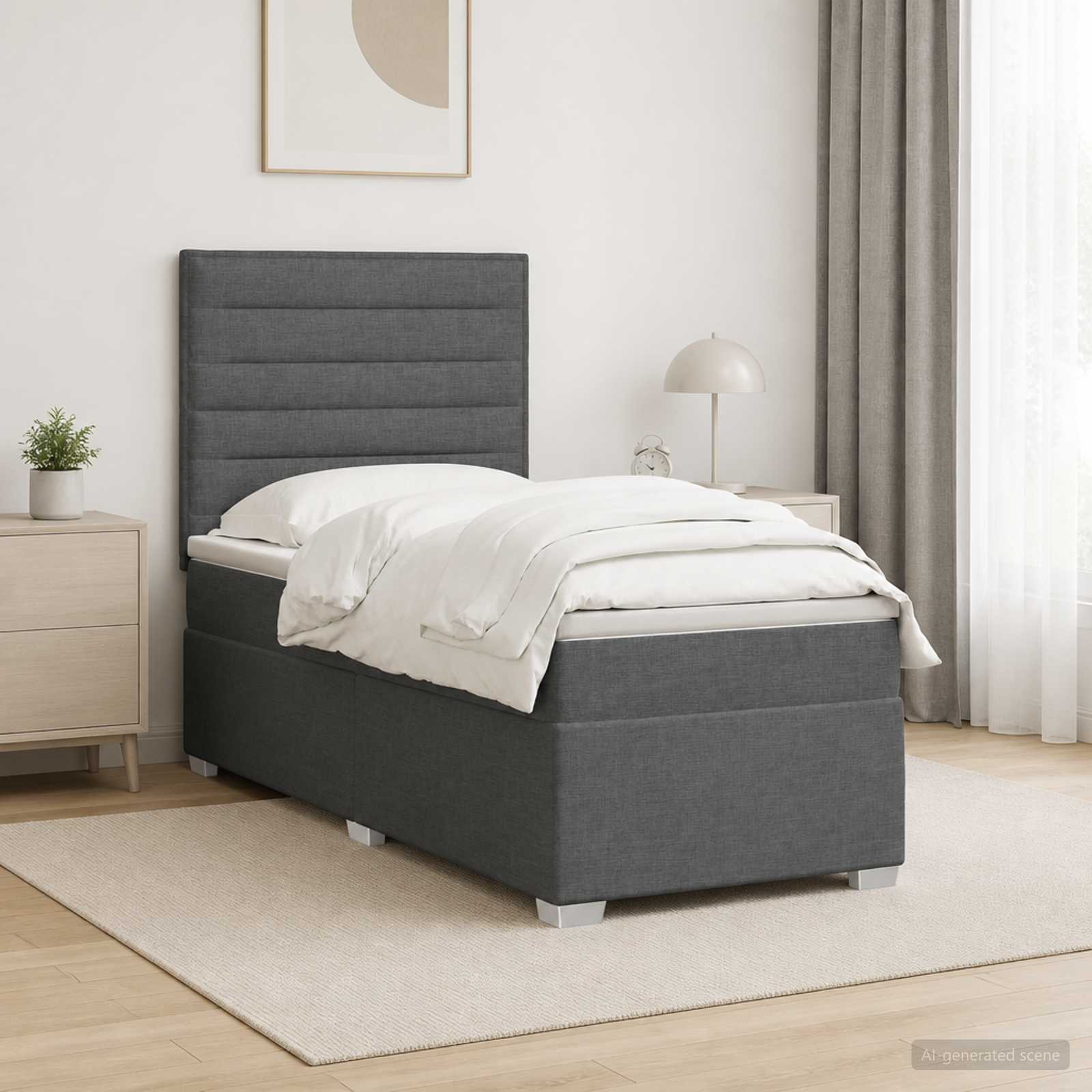 3454965_1.jpg vidaXL Posteľ s boxspringom a matracom a LED Tmavosivá 90 x 190 cm – Obrázok 1