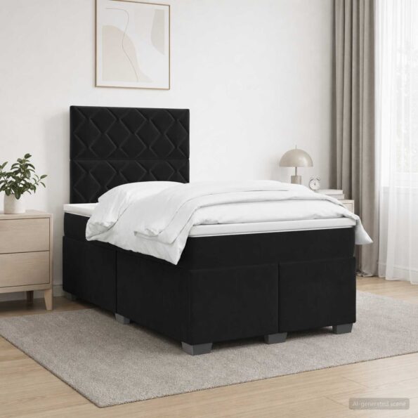 vidaXL Posteľ boxspring s matracom Čierna 120 x 200 cm Zamat – Obrázok 4
