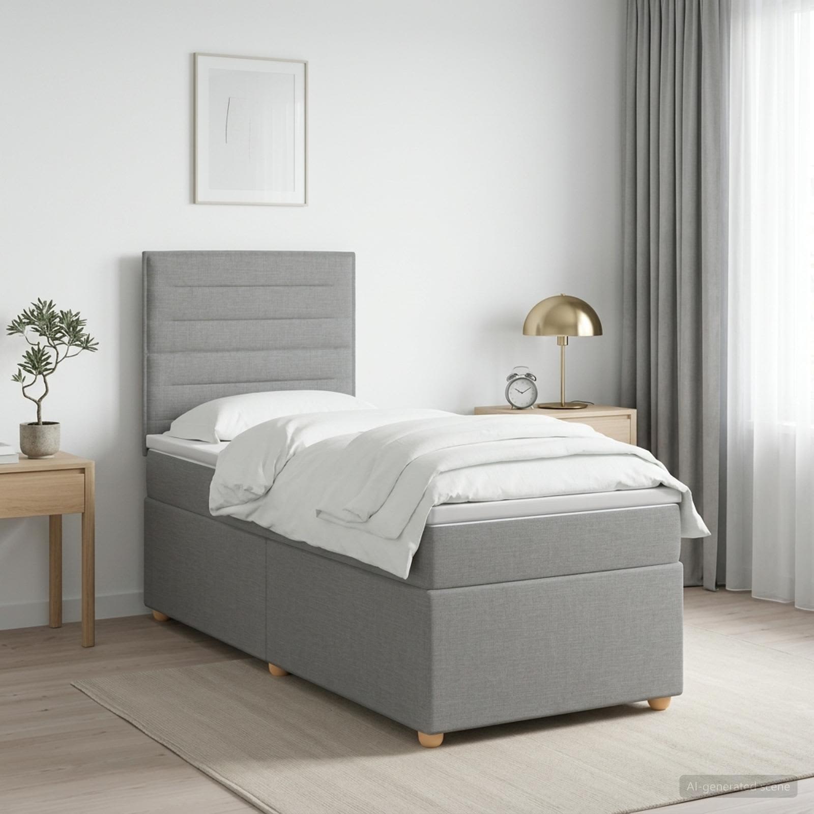 3455231_1.jpg vidaXL Posteľ boxspring s matracom Svetlosivá 90 x 190 cm Látka – Obrázok 1
