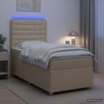vidaXL Posteľ boxspring s matracom Krémová 90 x 200 cm Látka