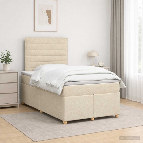 vidaXL Posteľ boxspring s matracom Krémová 120 x 200 cm Látka – Obrázok 12