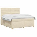vidaXL Posteľ boxspring s matracom Krémová 140 x 200 cm Látka – Obrázok 2