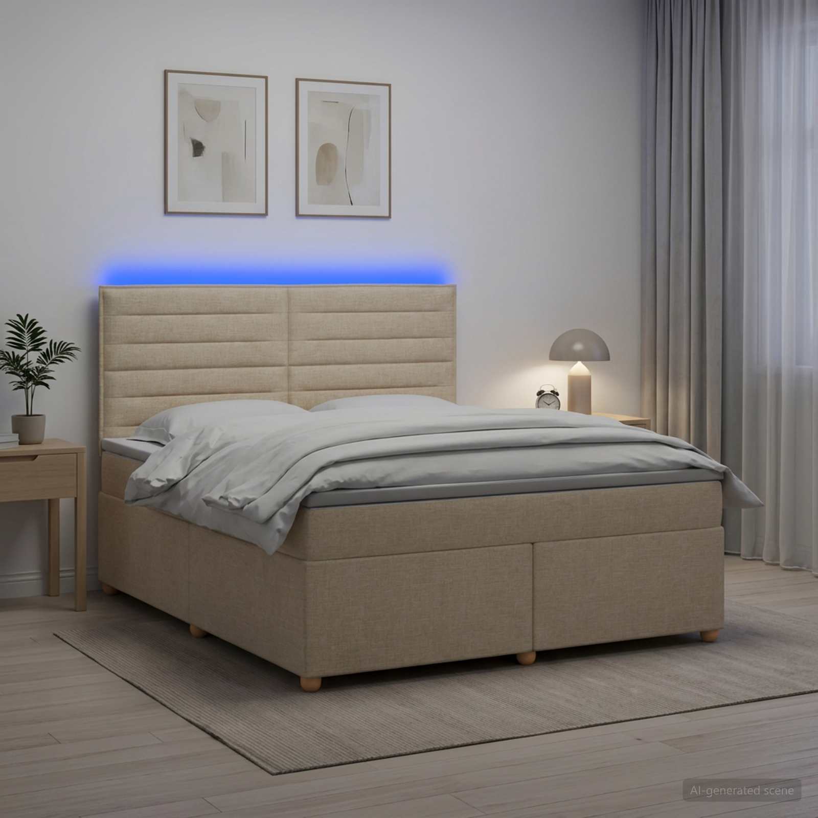 3455383_1.jpg vidaXL Posteľ boxspring s matracom Krémová 160 x 200 cm Látka – Obrázok 1