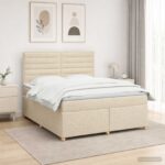 vidaXL Posteľ boxspring s matracom Krémová 180 x 200 cm Látka – Obrázok 4