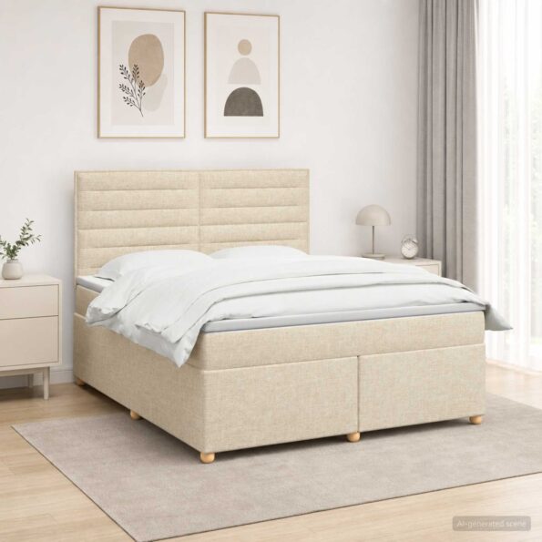 vidaXL Posteľ boxspring s matracom Krémová 180 x 200 cm Látka – Obrázok 4