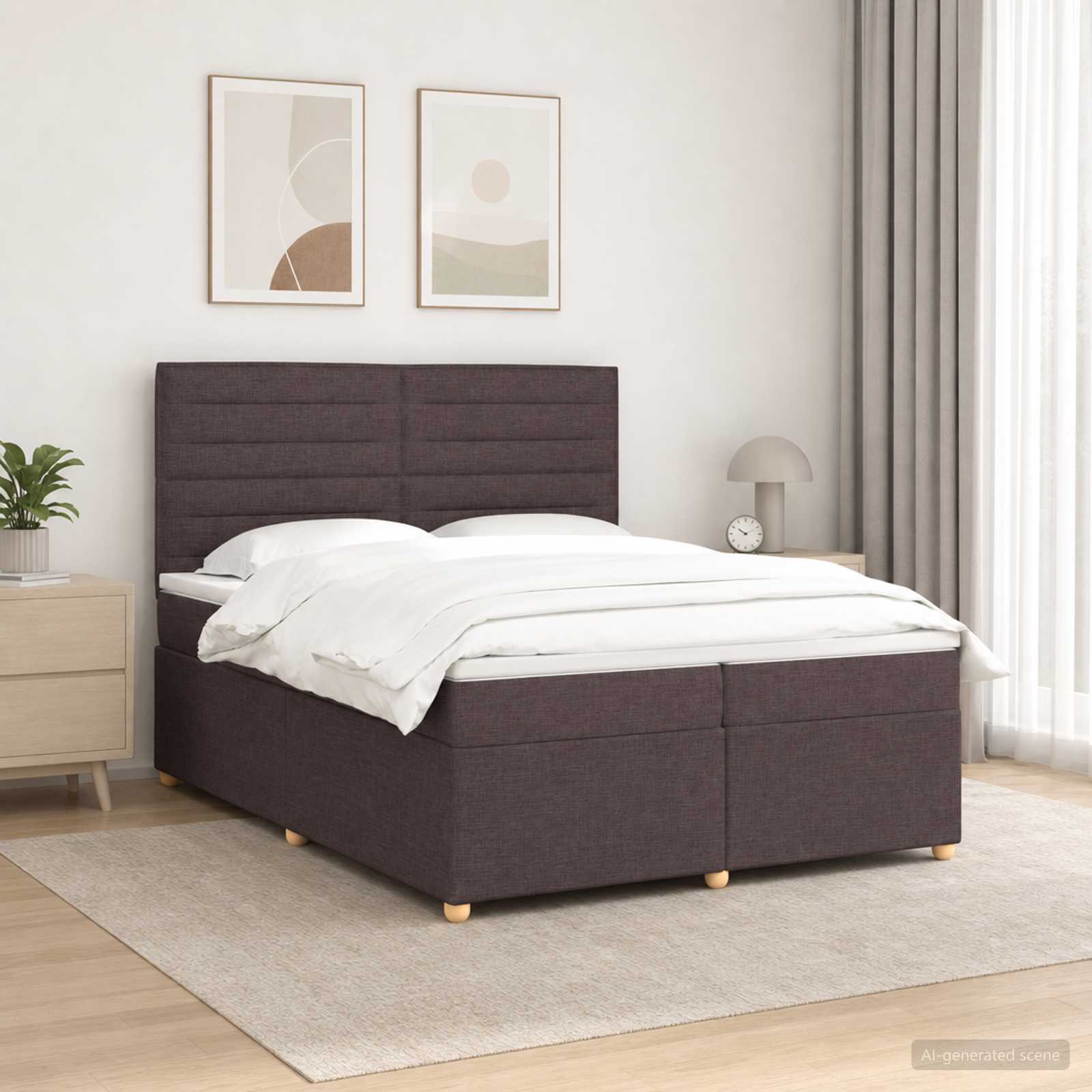 3455423_1.jpg vidaXL Posteľ boxspring s matracom Tmavohnedá 200 x 200 cm Látka – Obrázok 1
