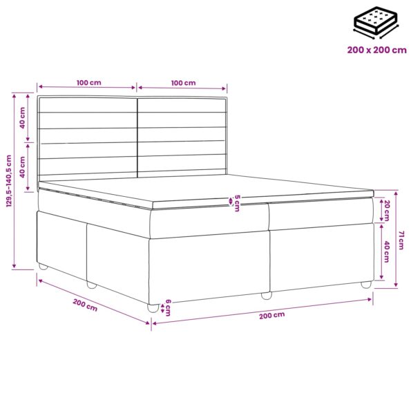 vidaXL Posteľ boxspring s matracom Tmavohnedá 200 x 200 cm Látka – Obrázok 11