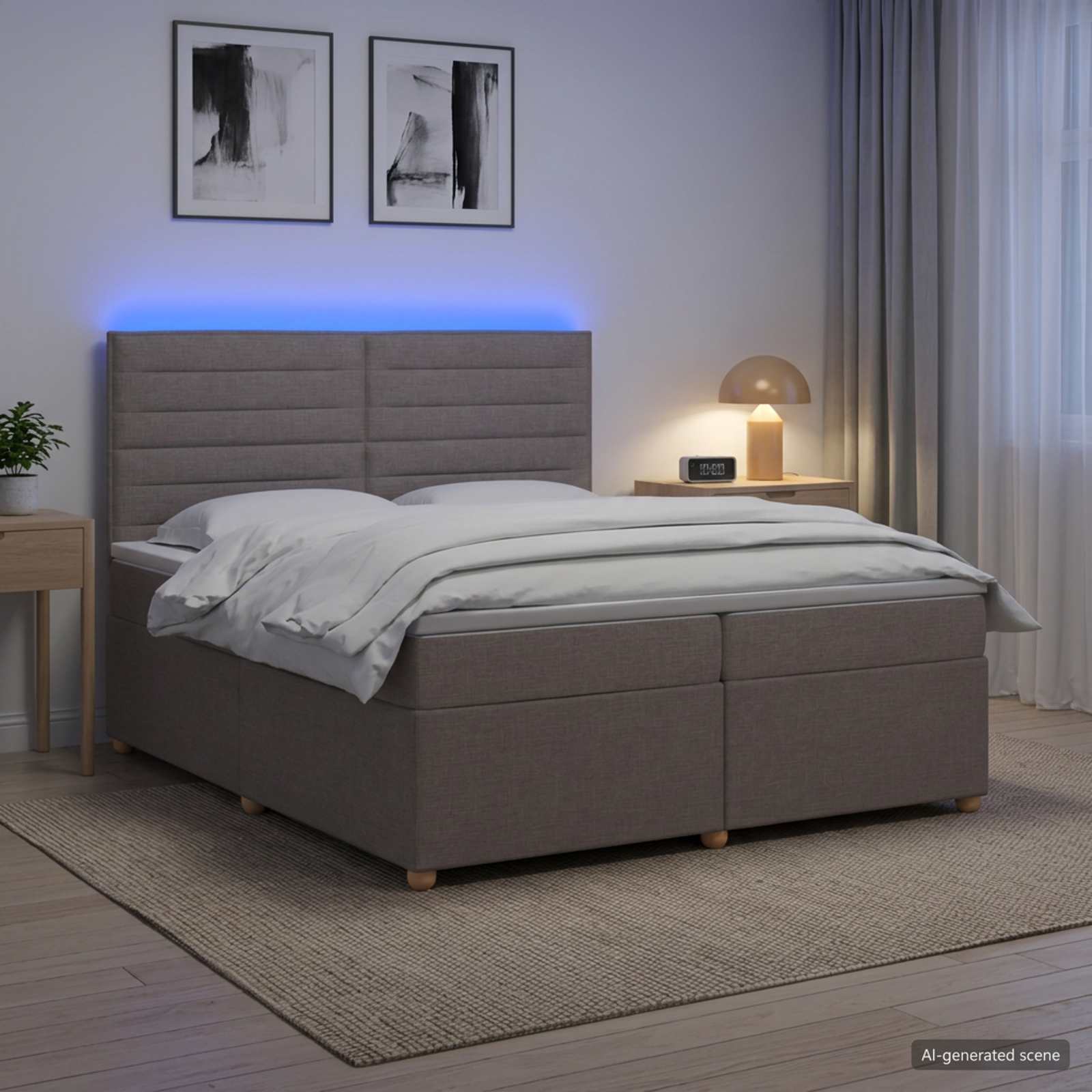 3455424_1.jpg vidaXL Posteľ boxspring s matracom Sivohnedá 200 x 200 cm Látka – Obrázok 1