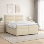 vidaXL Posteľ boxspring s matracom Krémová 200 x 200 cm Látka – Obrázok 12