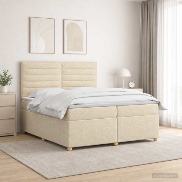 vidaXL Posteľ boxspring s matracom Krémová 200 x 200 cm Látka – Obrázok 12