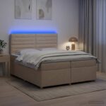 vidaXL Posteľ boxspring s matracom Krémová 200 x 200 cm Látka – Obrázok 4