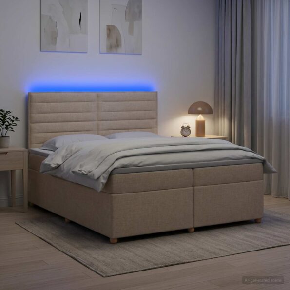 vidaXL Posteľ boxspring s matracom Krémová 200 x 200 cm Látka – Obrázok 4