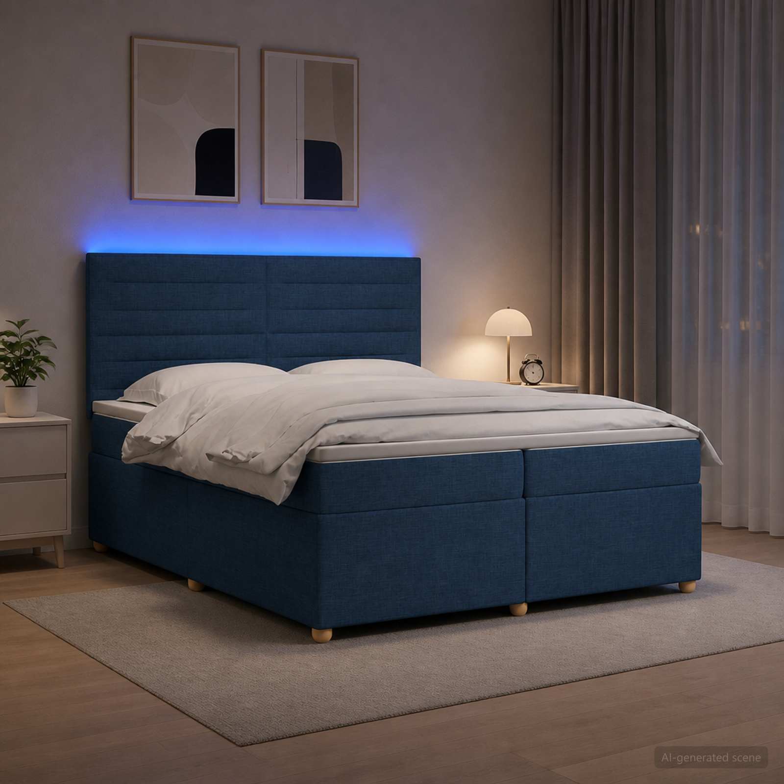 3455426_1.jpg vidaXL Posteľ boxspring s matracom Modrá 200 x 200 cm Látka – Obrázok 1