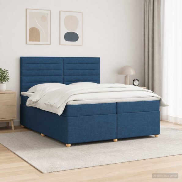vidaXL Posteľ boxspring s matracom Modrá 200 x 200 cm Látka – Obrázok 4